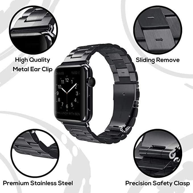 VPG Apple Smart Watch 42/44mm Stainless Steel Metal Band – Silver - Black co : 454636
