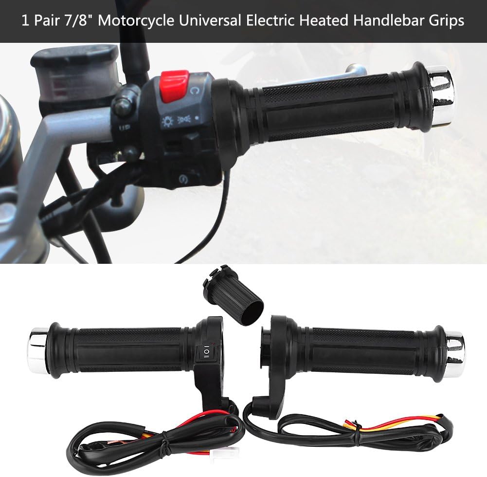 Qiilu Heated Motorcycle Grip Kit 22mm 7/8 inches Universal Electric Hot Thermal Grip Warm Hand Grips Hot Handlebar CO: 256