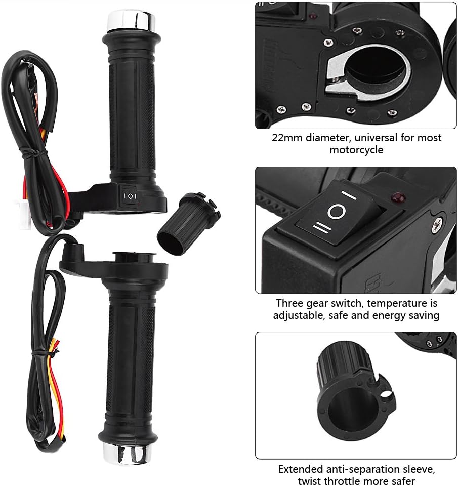 Qiilu Heated Motorcycle Grip Kit 22mm 7/8 inches Universal Electric Hot Thermal Grip Warm Hand Grips Hot Handlebar CO: 256