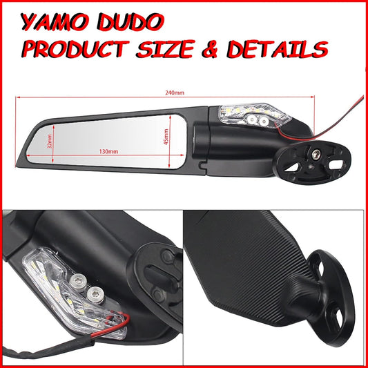 Modified Motorcycle Wing Rearview Mirrors Adjustable Rotating Side Mirrors Wind Swivel Wing Mirrors Multi Angle With Lights ( Color : Black ) CO : 454926