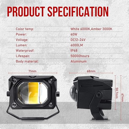 Motorcycle Dual Color LED Fog Driving Lights Auxiliary Headlight Lights (2 PCS) CO:455784