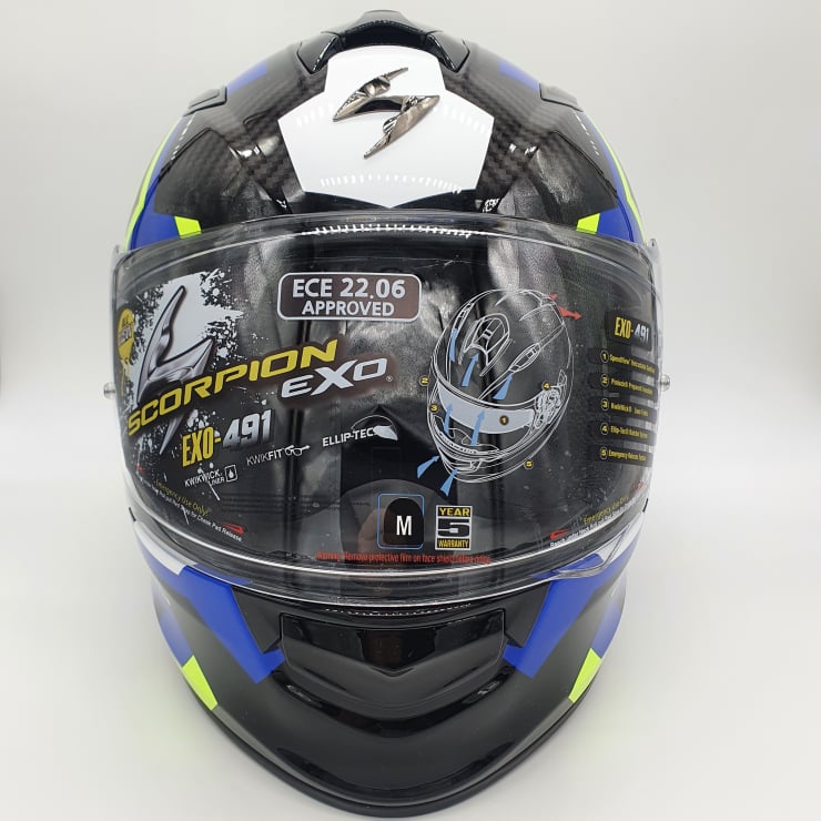 HELMET SCORPION EXO-491 SPIN Black-Blue-Neon Yellow co: 273