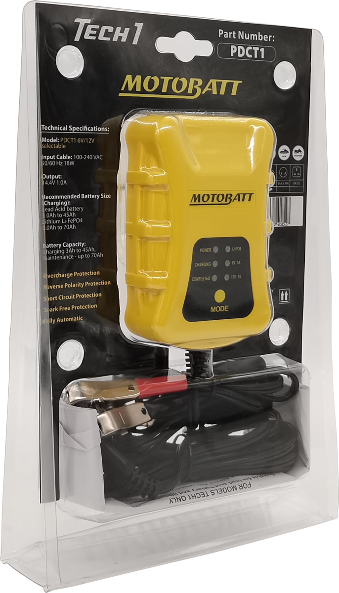 PDCT1 Motobatt Tech 1 6V/12V Lead Lithium 1.0 Amp Charger CO:32555
