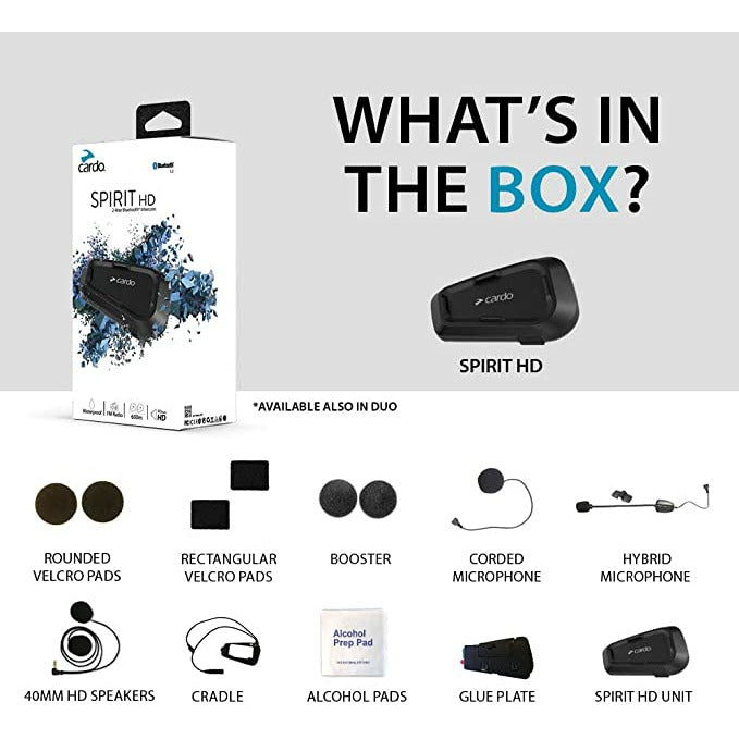 CARDO SYSTEMS SPIRIT HD MOTORCYCLE BLUETOOTH COMMUNICATION HEADSET - BLACK, SINGLE PACK CO : 453930