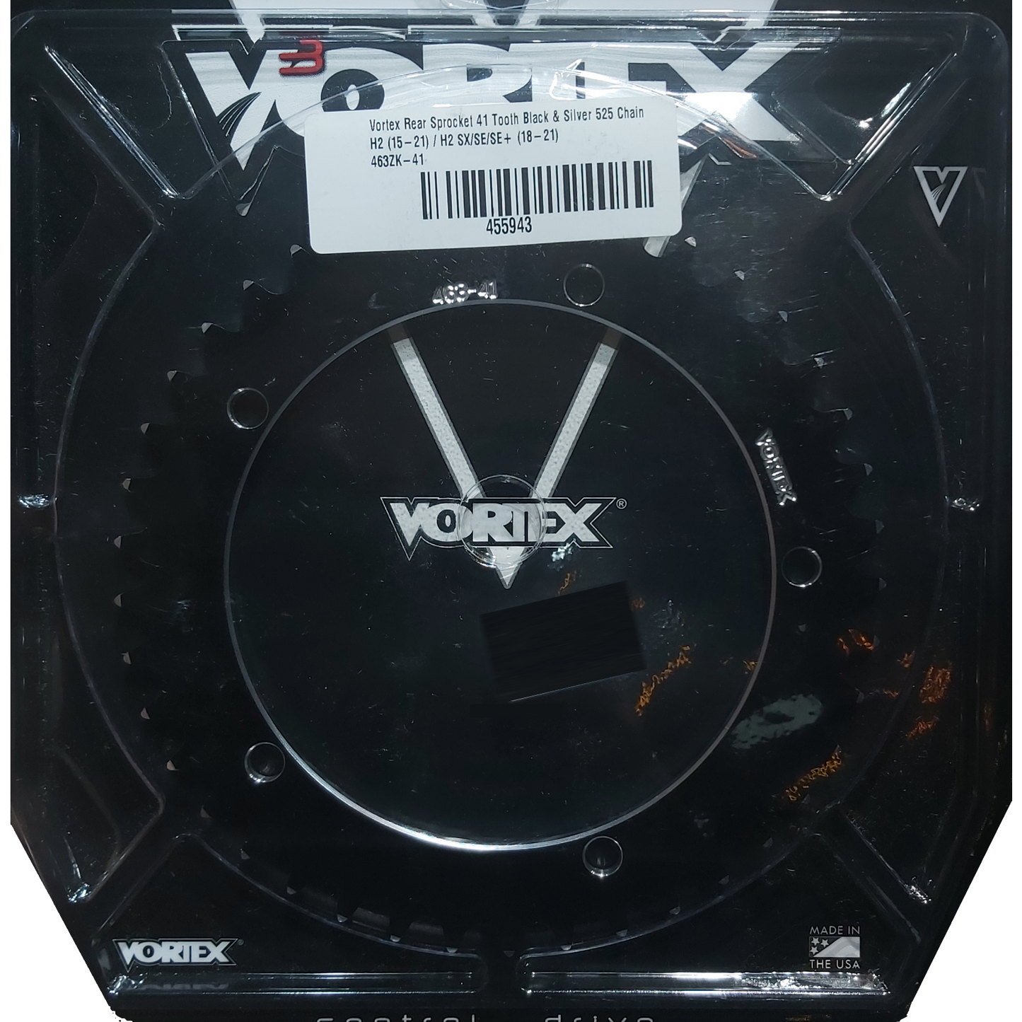 VORTEX REAR SPROCKET H2 15-21 41 TOOTH BLACK & SILVER 525 CHAIN 463-41 CO: 453487