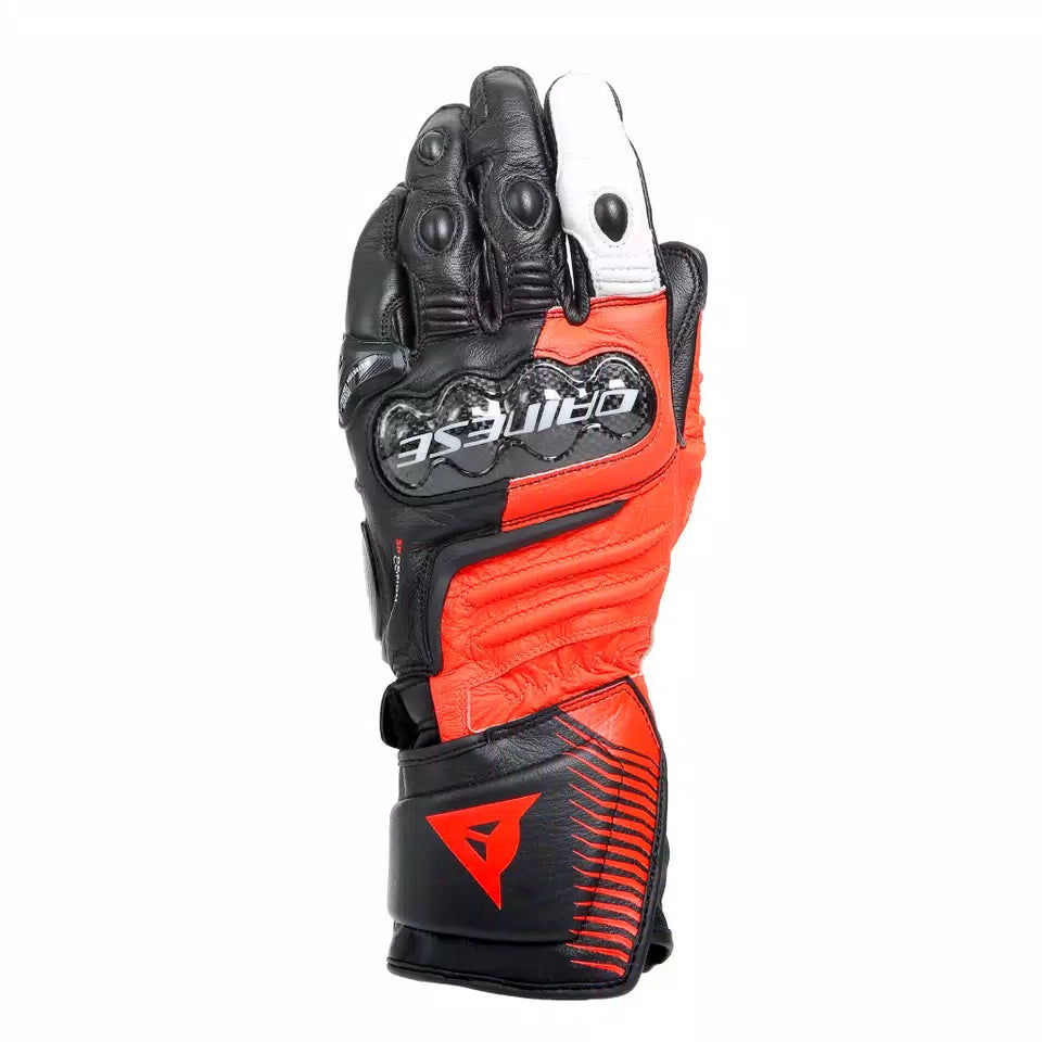 CARBON 4 - MEN'S MOTORCYCLE LONG LEATHER GLOVES-BLACK/FLUO-RED/WHITE CO: 614