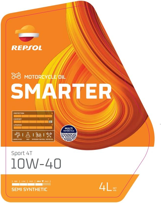 REPSOL SMARTER SPORT 4T 10W-40 4L Semi-Synthetic Motorcycle Lubricant Oil CO: 31978