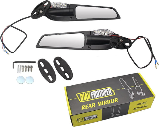 Modified Motorcycle Wing Rearview Mirrors Adjustable Rotating Side Mirrors Wind Swivel Wing Mirrors Multi Angle With Lights ( Color : Black ) CO : 454926