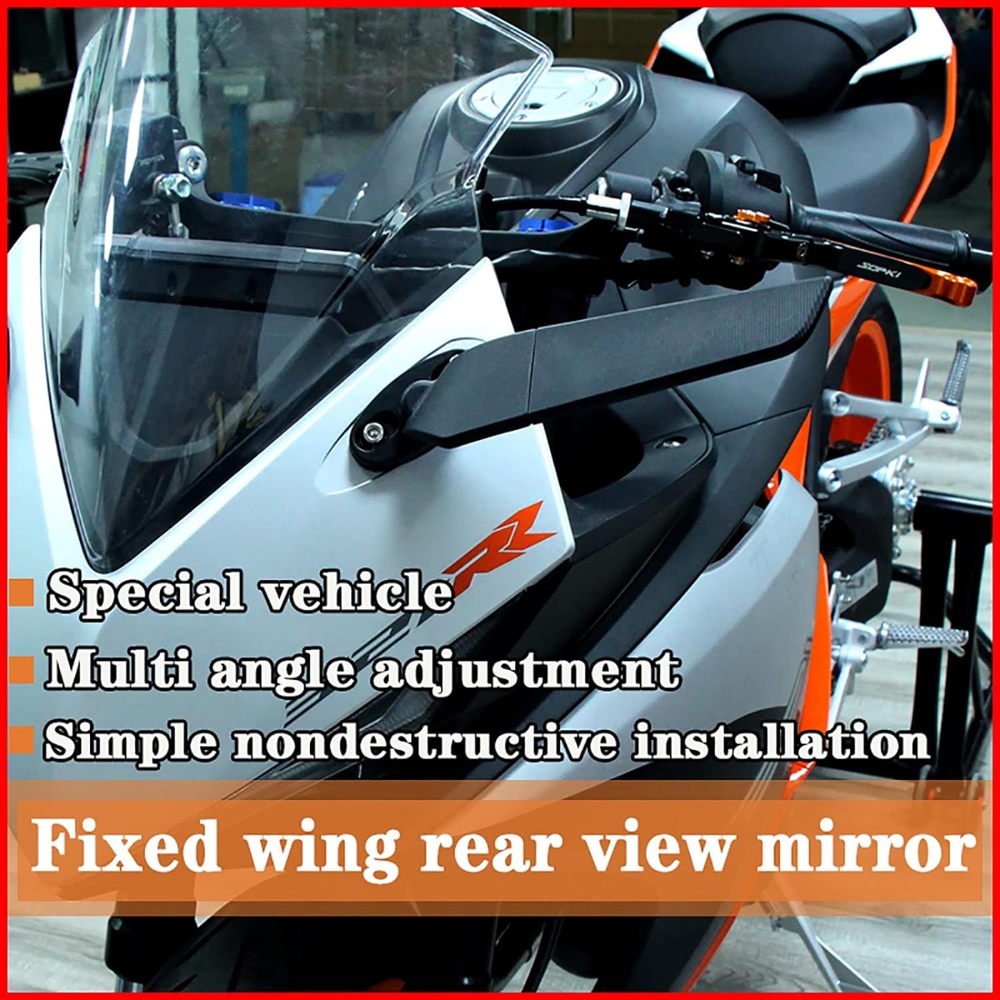 Modified Motorcycle Wing Rearview Mirrors Adjustable Rotating Side Mirrors Wind Swivel Wing Mirrors Multi Angle With Lights ( Color : Black ) CO : 454926