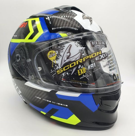 HELMET SCORPION EXO-491 SPIN Black-Blue-Neon Yellow co: 273