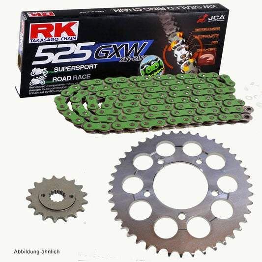 CHAIN AND SPROCKET SET HONDA CB 600 F HORNET 98-06 CHAIN RK MM525GXW 110 OPEN GREEN 15/42 CO: 453440