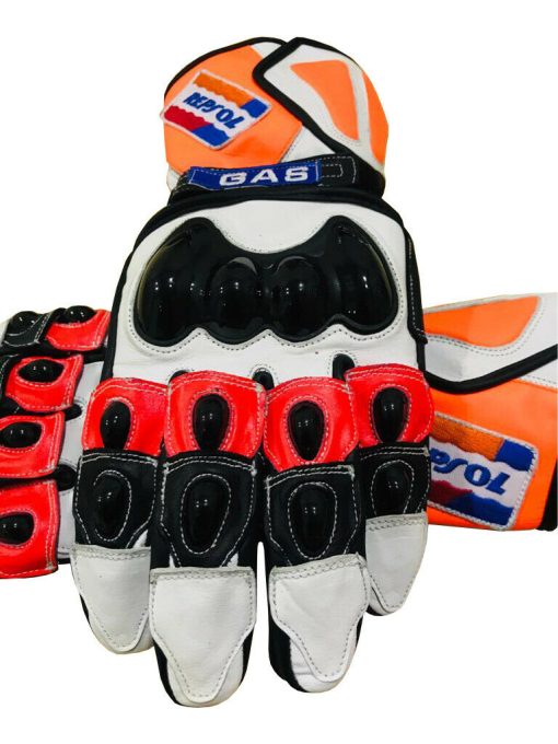 Repsol Honda Gloves MOTORBIKE RACING GLOVES Real Leather Biker Gloves co: 2510056